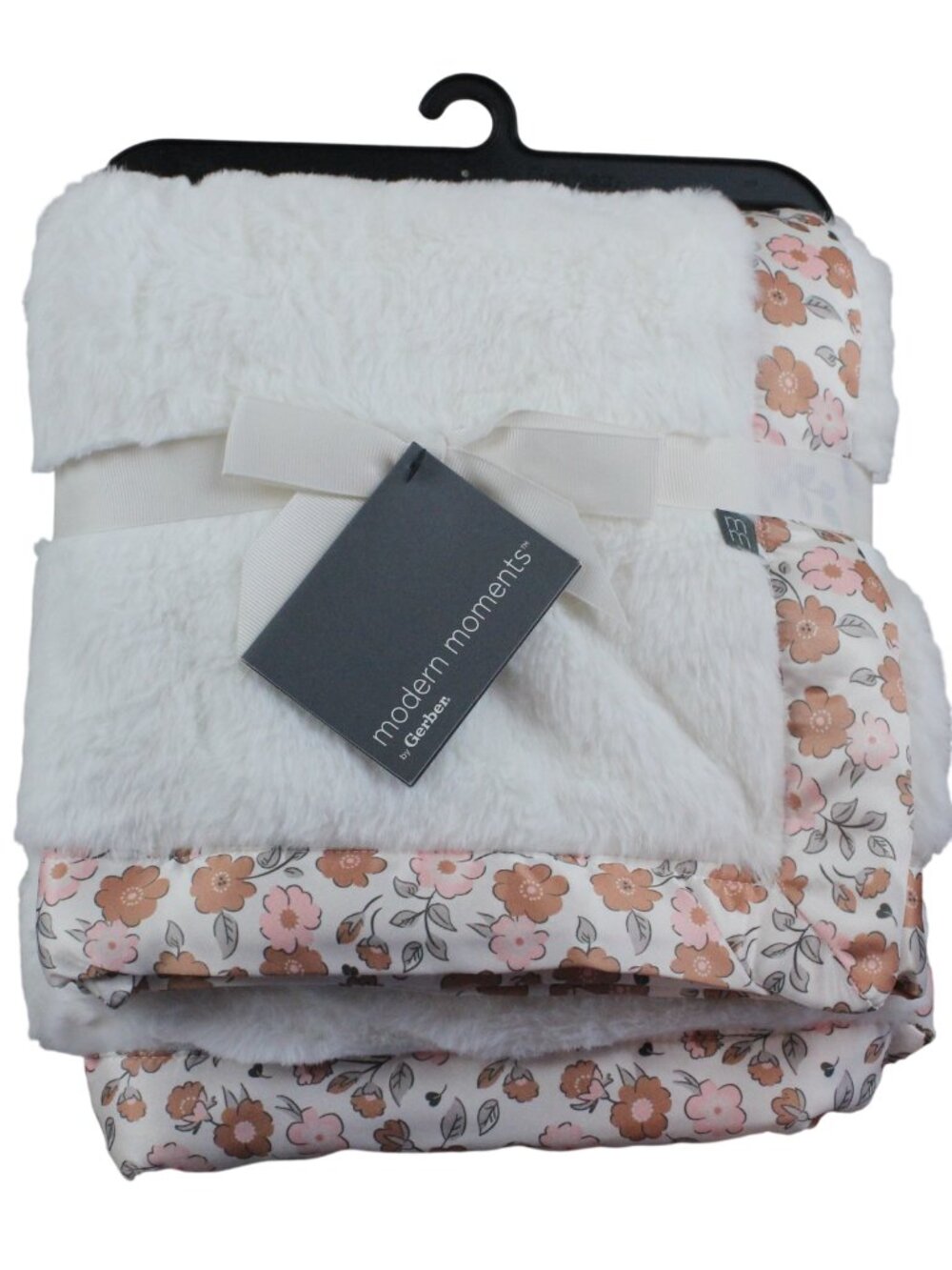 Gerber Modern Moments Baby Blanket Ivory Floral Satin Faux Fur Infant Girls NWT